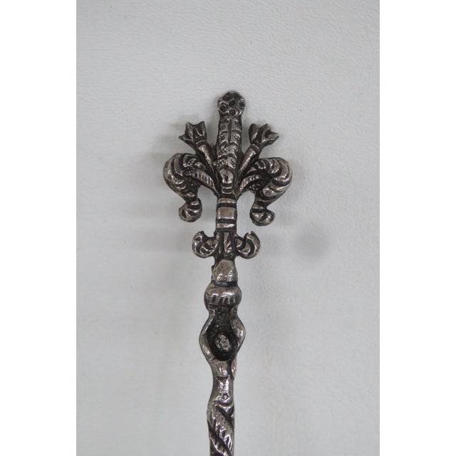 Metal Italy Ornate Silvertone Straining Spoon Decorative Floral Cherub Motif 5143b For Sale - Image 7 of 12