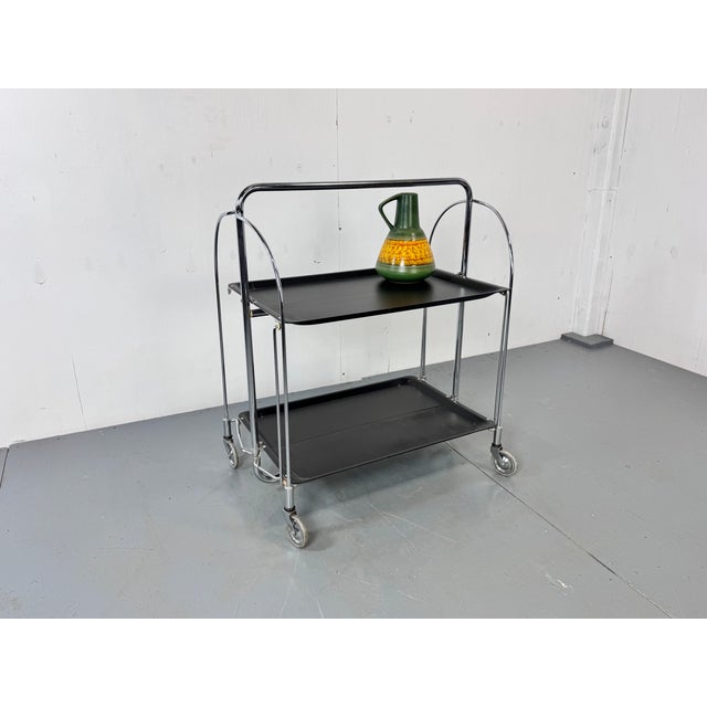 1960s Mid-Century Bauhaus Dinett Foldable Serving Trolley from Bremshey Solingen, 1960s For Sale - Image 5 of 10