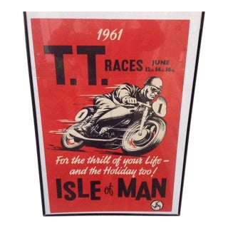 1961 Vintage Isle of Man T.T Cup Motorcycle Race Authentic Original Lithograph Poster For Sale