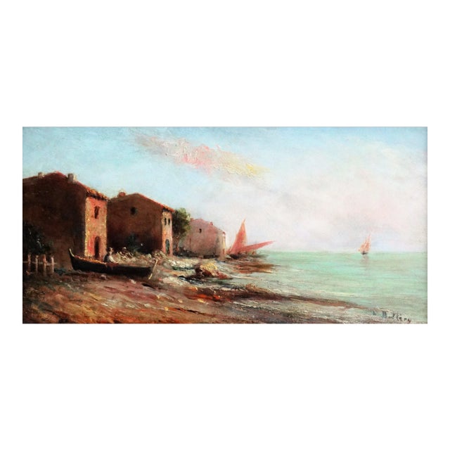 'On the Coast' coastal seascape oil painting on panel by listed French artist Louis Nattero (1875-1915). This...