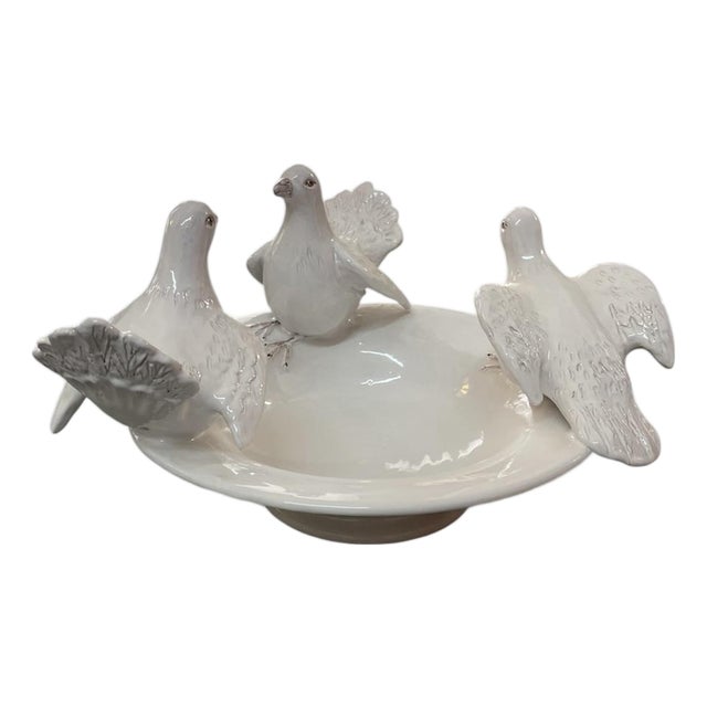 Vintage-Style Italian Ceramic Dove Bowl - Hand-Finished For Sale