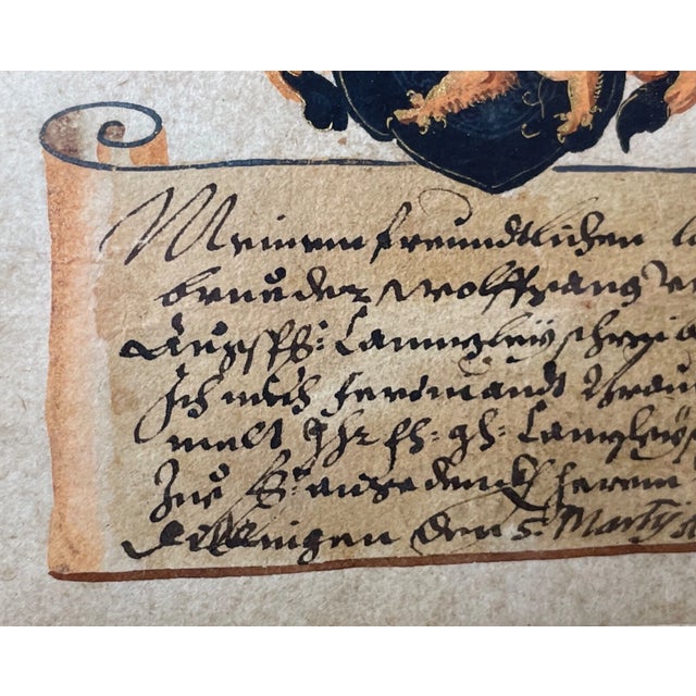 Antique Original 1601 Latin Armorial Coat of Arms Heraldic Painting Manuscript For Sale In New York - Image 6 of 11