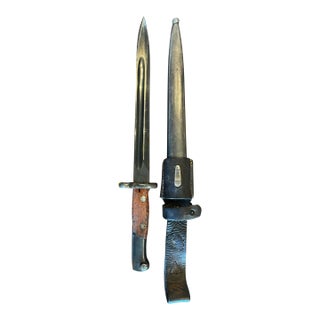 Early 20th Century Yugo M48 Mauser Bayonet Scabbard Leather Frog Preduzece 44 Factory 44 For Sale