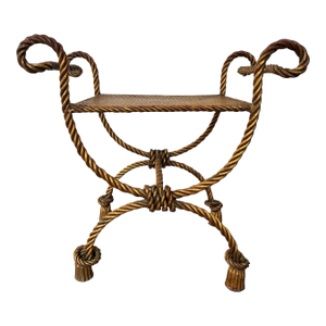 1950s An Italian Hollywood Regency Gilded Faux Rope Curule Stool