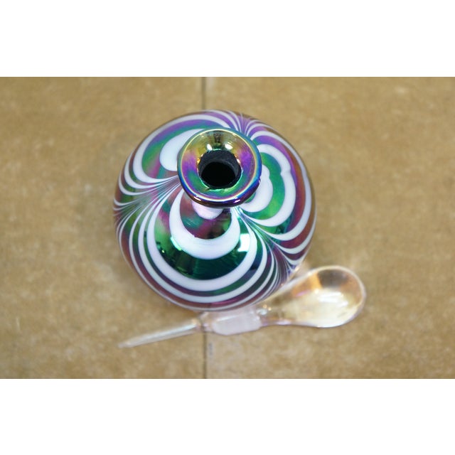 Vintage Iridescent Art Glass Pulled Feather Perfume Bottle & Applicator 5" For Sale - Image 15 of 15