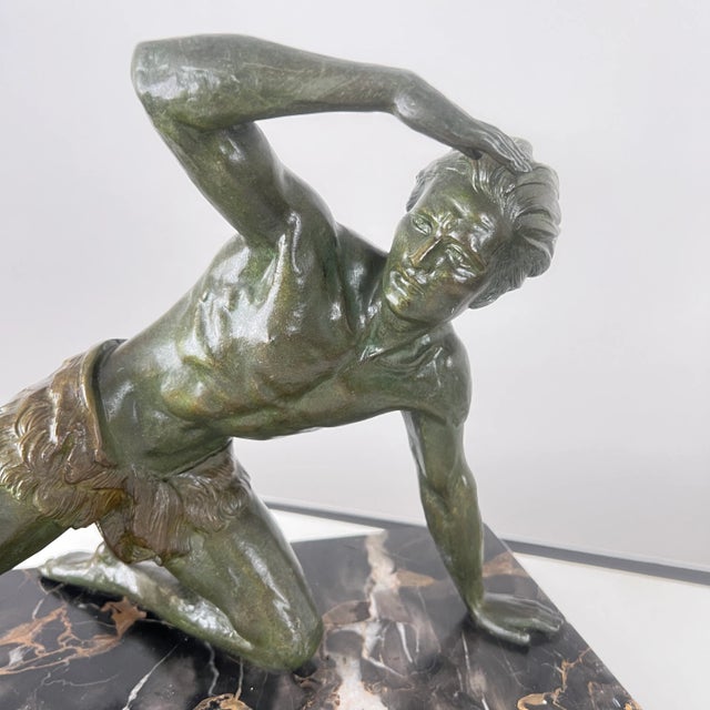 Metal Art Deco Male Sculpture, Spelter, Marble, France circa 1930 For Sale - Image 7 of 14