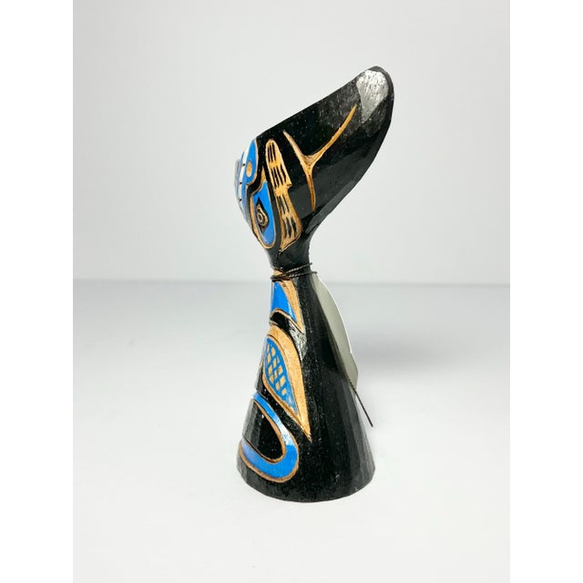 American Northwest First Nation Blue Black Hand Carved Painted Formline Whale Tail For Sale - Image 3 of 8
