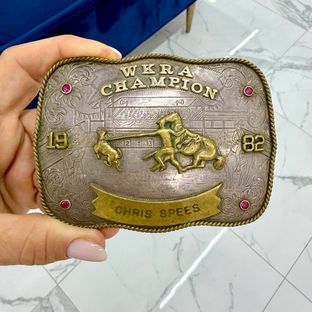 Silver Vintage 1982 Montana Silversmiths Sterling Silver Wkra Champion Belt Buckle For Sale - Image 8 of 8
