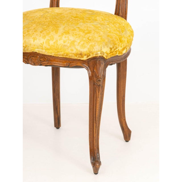 Early 20th Century Louis XV Style Yellow Satin Walnut Chairs, Pair For Sale - Image 5 of 9