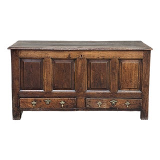 18th C English Oak Mule Chest George III Blanket Chest Paneled 54.5” For Sale