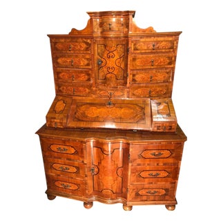 Antique Baroque Walnut Marquetry Secretaire, 1750 For Sale