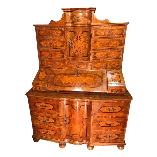 Antique Baroque Walnut Marquetry Secretaire, 1750 For Sale