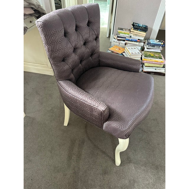 2010s Designer Lavender Tufted Geometric Accent Chair With Cabriole Legs For Sale - Image 5 of 6