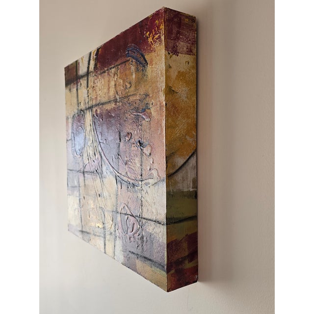 Late 20th Century Late 20th Century Signed Contemporary Abstract Mixed Media Canvas Painting in Burgundy & Gold For Sale - Image 5 of 10