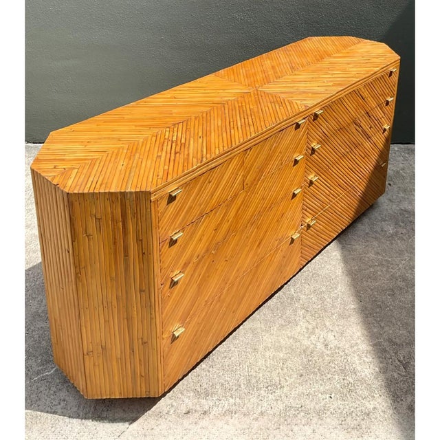 Vintage Chevron Rattan Six-Drawer Dresser For Sale - Image 11 of 12