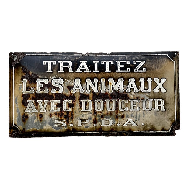 Antique Belgian Embossed Enamel Animal Protection Sign, 1905 For Sale