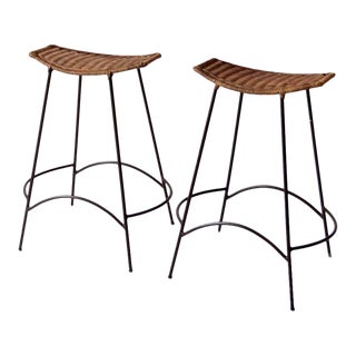 Mid-Century Arthur Umanoff Style Stools Pair For Sale