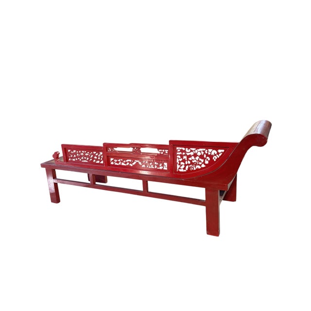 1930s Vintage Chinoiserie Red Lacquer Princess Daybed 90" W For Sale - Image 5 of 15