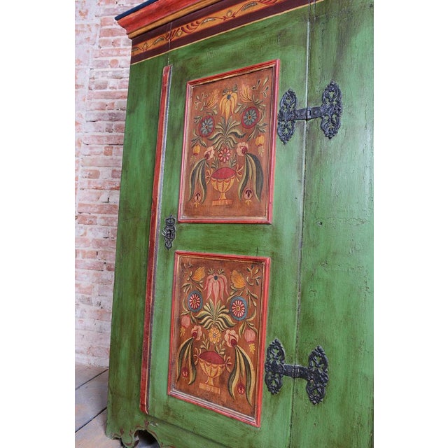 Wood Czech Baroque Wardrobe in Painted Spruce, 1800s For Sale - Image 7 of 18