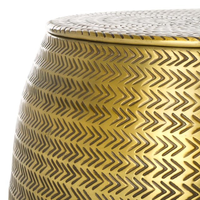 Spritely Home Apoline Drum Side Table with Storage in Antique Brass For Sale - Image 4 of 10