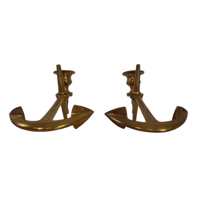 Maritime Anchor Candlesticks in Brass, Germany, 1960s, Set of 2 For Sale