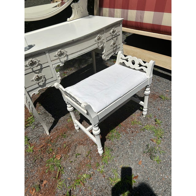 Charming White Painted Wood Vanity With Oval Mirror For Sale - Image 10 of 17
