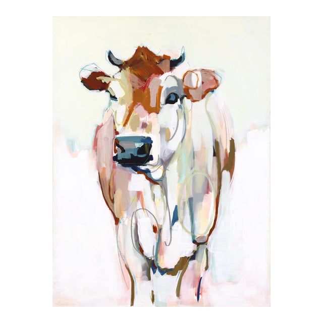 Horns - Large Original Contemporary Mixed Media Acrylic Farm Animal Painting on Canvas by Kellie Newsome For Sale