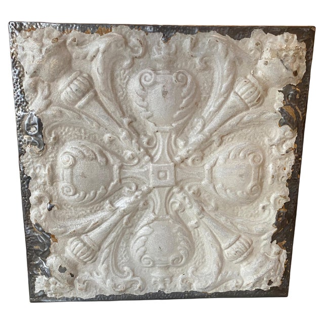 Silver Antique Tin Ceiling Remnant For Sale - Image 8 of 18