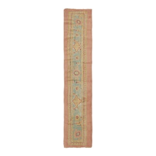 Antique Turkish Oushak Runner in Blue & Peach With Floral Geometry - Rug & Kilim For Sale