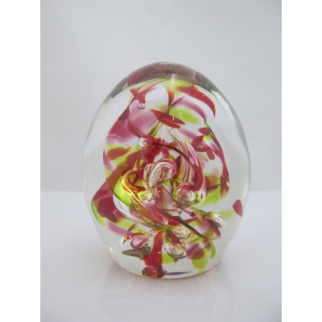 2000 - 2009 Hg Studio Art Glass Murano Style Red & Yellow Multi-Layered Paperweight Egg For Sale - Image 5 of 8