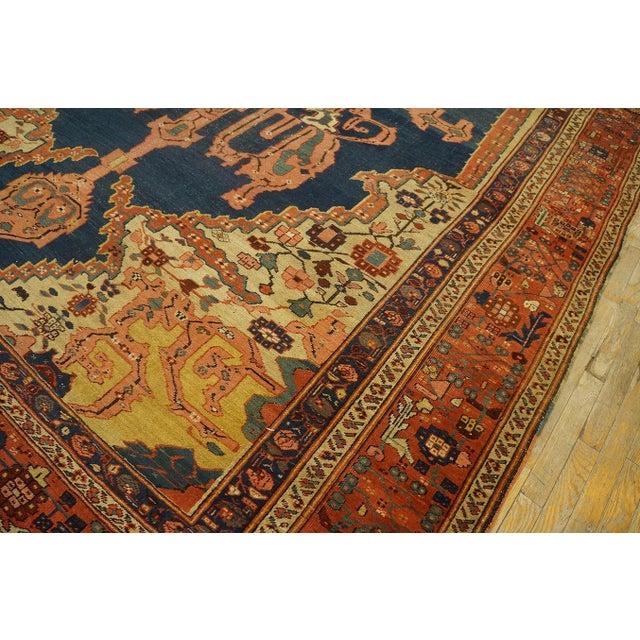 Navy Blue 1870s Blue Navy Medallion Tribal Antique n.w. Persian Bakshaiesh Rug 9' X 12' Handknotted Wool Carpet For Sale - Image 8 of 15