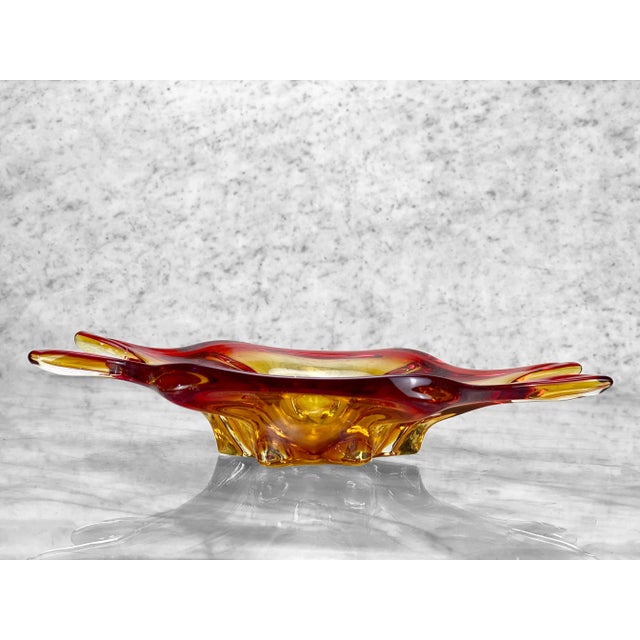 Mid-Century Modern Vintage Italian Murano Sommerso Red & Orange Art Glass Bowl For Sale - Image 3 of 10