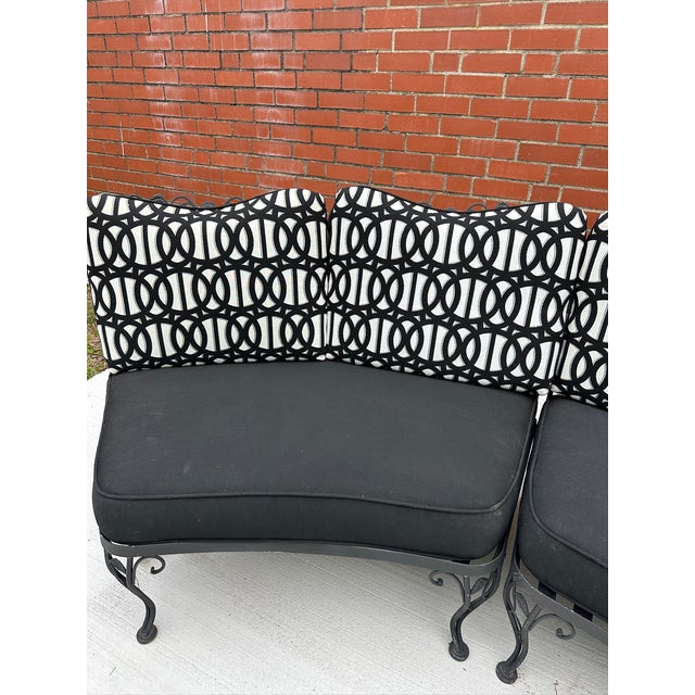 Russell Woodard/Woodard n Sons chantilly rose iron curved sofas, 2 sectional sofa pieces in chantilly rose pattern in...