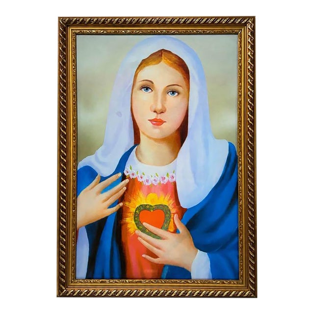 Framed Devotional Sacred Heart Wall Art in Gold Frame For Sale
