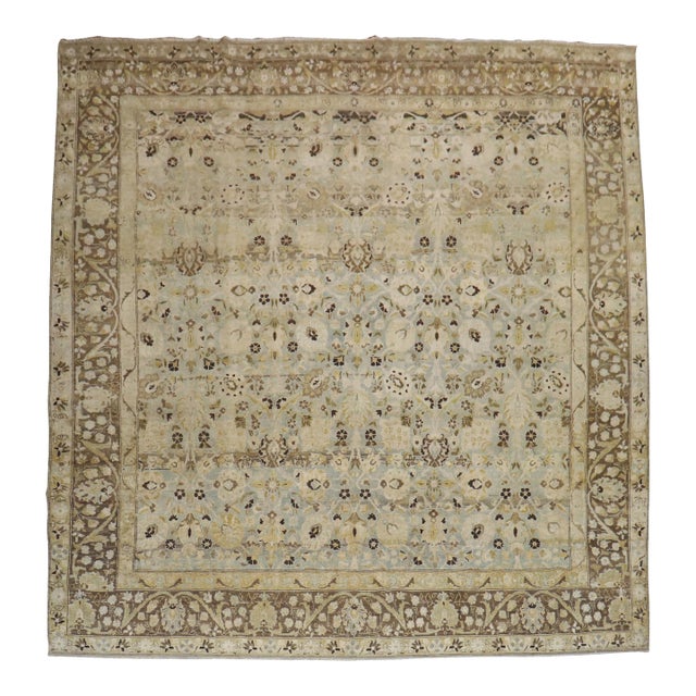 Blue Gray Chartreuse Antique Persian Tabriz Carpet, Early 20th Century For Sale