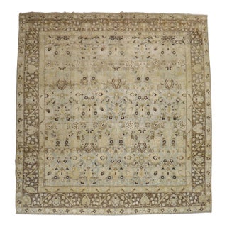 Blue Gray Chartreuse Antique Persian Tabriz Carpet, Early 20th Century - 11'3" x 13'3" For Sale