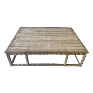 Vintage Rustic Oyster Stick & Wood Plank Coffee Table For Sale