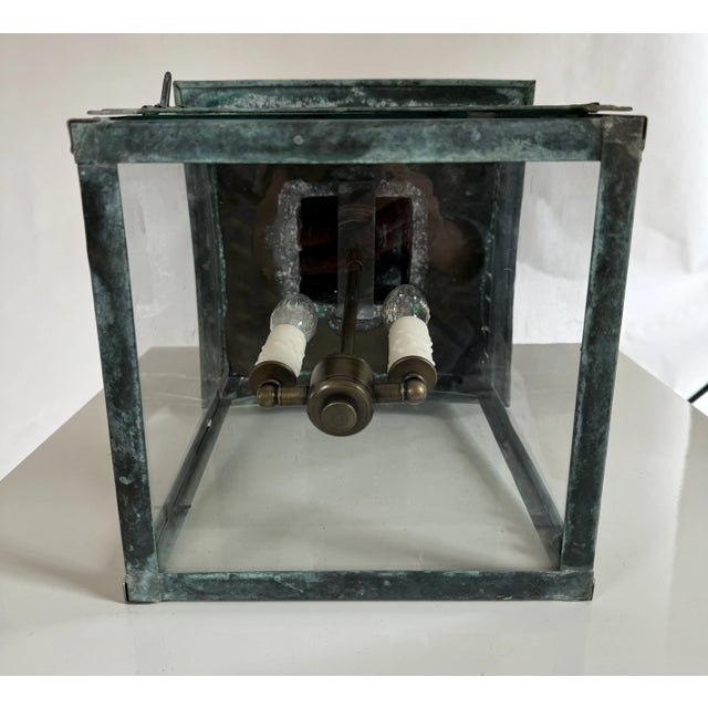 Vintage Rustic Verdigris Copper Hanging Lantern For Sale - Image 9 of 10