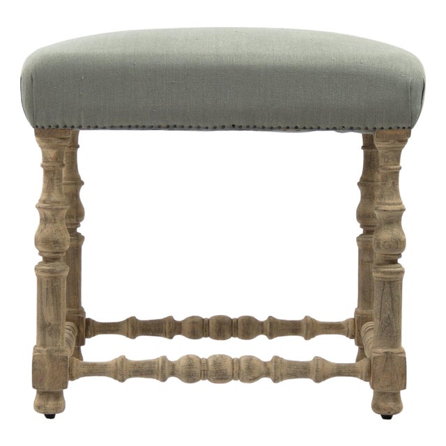 Giselle Bobbin Leg Counter Stool - Sage Linen / Natural Oak Frame For Sale