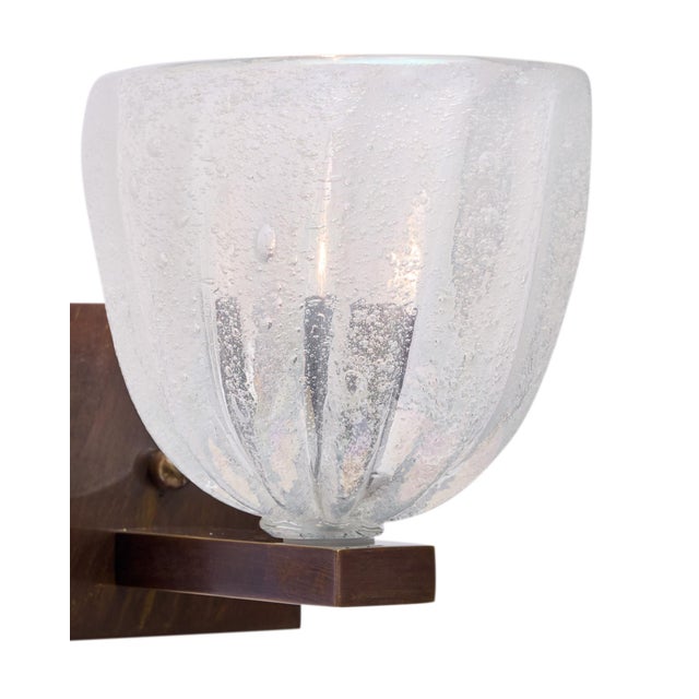 Italian Venetian Murano Pulegoso Glass Sconces With Patinated Brass - a Pair For Sale - Image 4 of 9