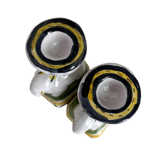 White Vintage Portugal Deruta Style Hand Painted Rabbit Candlestick Holders For Sale - Image 8 of 9