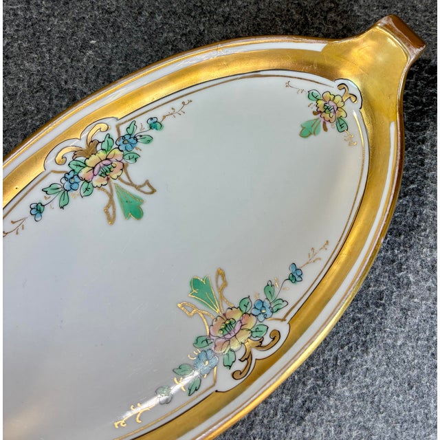 American Antique Pickard Handled Porcelain Oval Serving Dish For Sale - Image 3 of 9