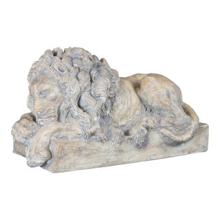 Mid 20th Century Italian Vatican Style Resting Lion Sculpture After Canova Bookend Sculpture For Sale