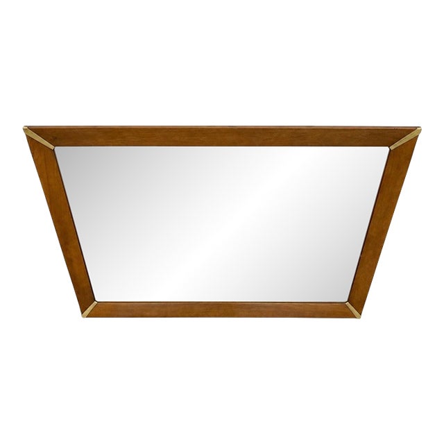 Mid-Century Modern Large Walnut & Brass Wall Mirror For Sale
