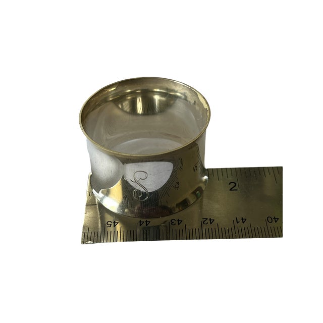 1950s Vintage Mid-Century Modern Silver Plate Napkin Rings With Engraved “S” Monogram - Set of 12 For Sale - Image 5 of 7