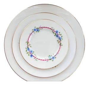 1980s Lenox “Belvidere” vintage fine china // 12 4-piece place settings // blue flowers and pink ribbon with gold rim // wedding gift