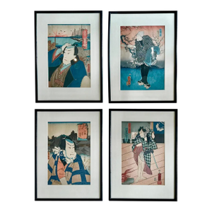 Four Framed Woodblock Prints by Utagawa Kunisada Edo Period