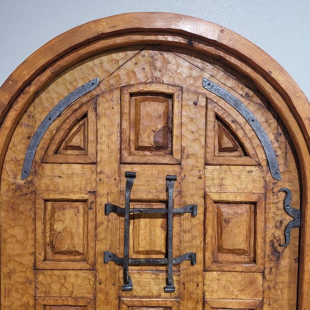 Handcrafted Solid Wood Rustic Arched Door – Custom Spanish Colonial Design Made to Order For Sale - Image 9 of 17