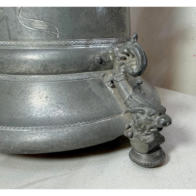 19th Century Large Antique Ornate German Cycling Trophy Award Pewter Lidded Stein Tankard For Sale - Image 13 of 18