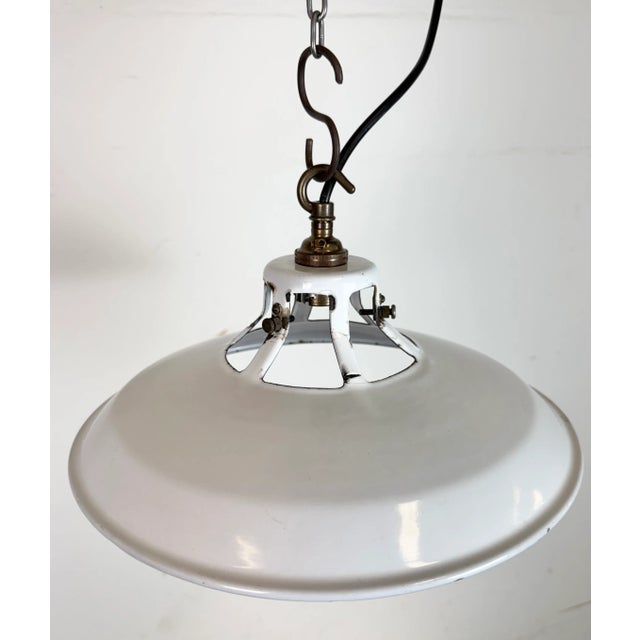 White Industrial White Enamel Factory Pendant Lamp, 1960s For Sale - Image 8 of 17